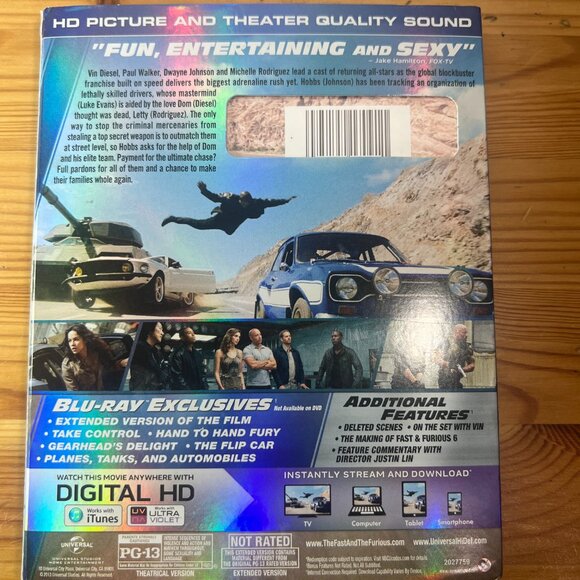 Fast & Furious 6 (Blu-Ray+DVD+Digital) Very Good $7 - Picture 2 of 7